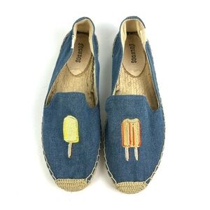Soludos Popsicle Espadrille 9 Blue Denim Canvas Slip On Womens Shoes